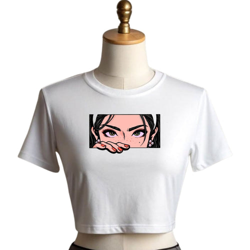 Eyes On Me – Women’s Graphic Baby Tee | Pop Art Style Crop Top