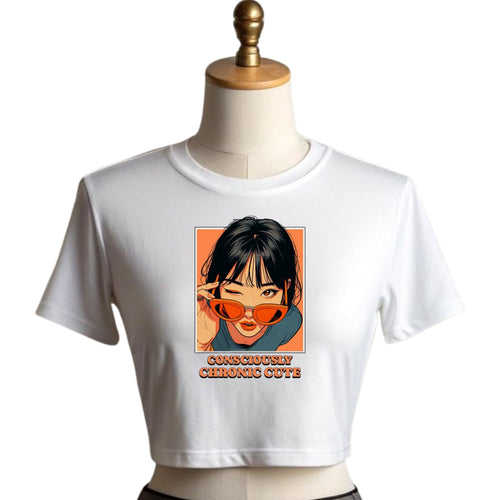 Chronic Cute – White Baby Tee with Pop Graphic | Women’s Cropped Top