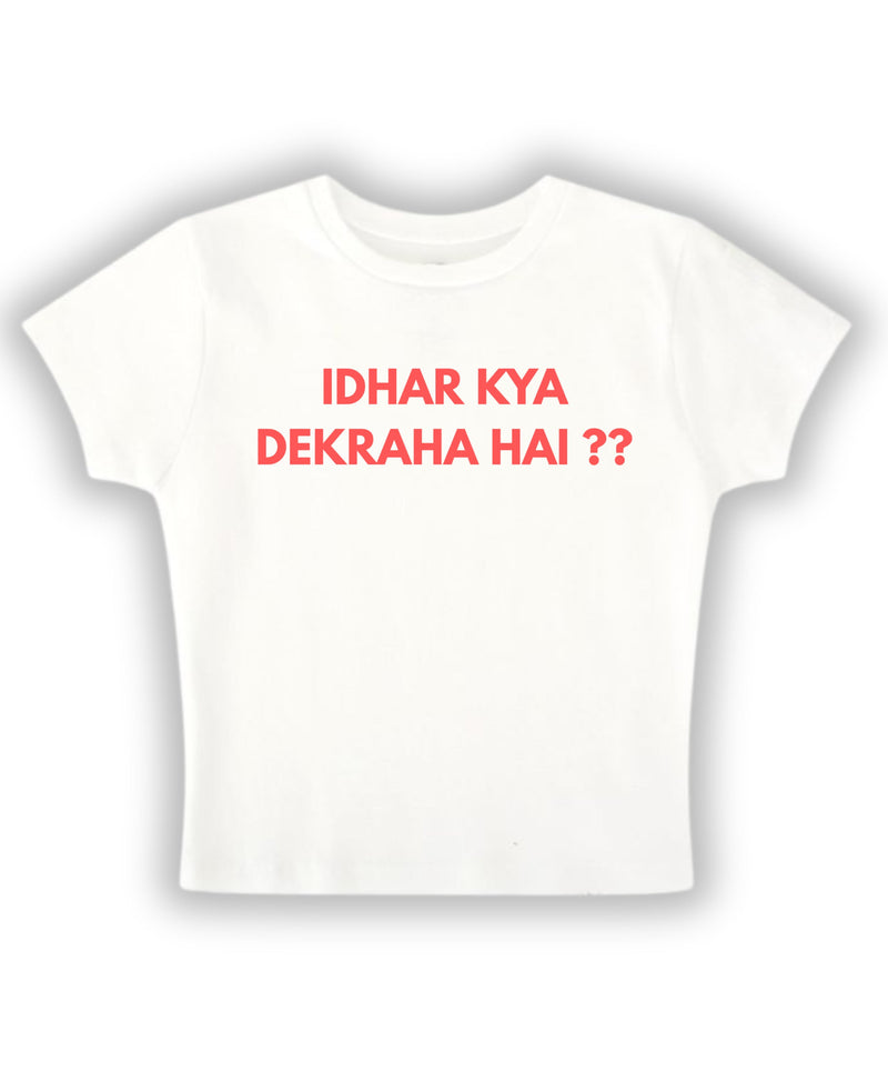 What You Lookin’ At? – Desi Graphic Baby Tee | White Cropped T-Shirt